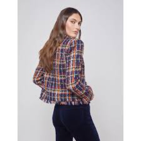 L’Agence Angelina Jacket Midnight Navy Blue Tweed Fringe coastalgrandma polished - Picture 3 of 16